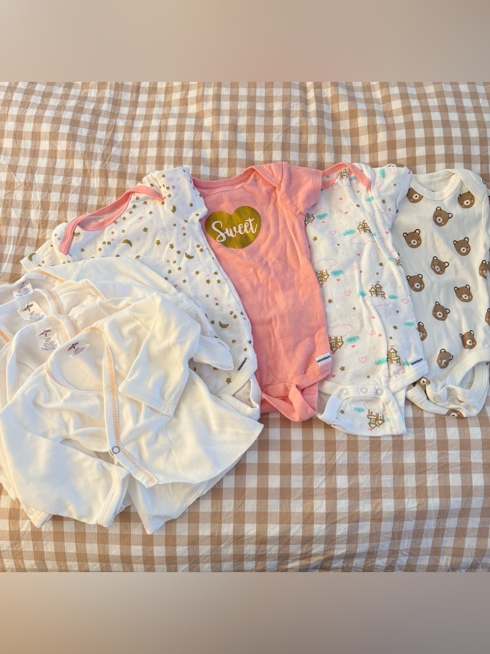8 peice Pink White Baby One-Piece Bodysuits and button tops